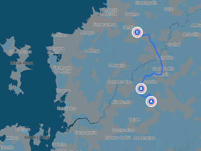 Mapa de una ruta por los jardines de Galicia