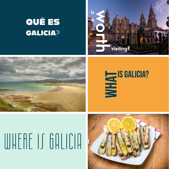 WHERE IS GALICIA Collage con mapa, gastronomía y paisajes de Galicia