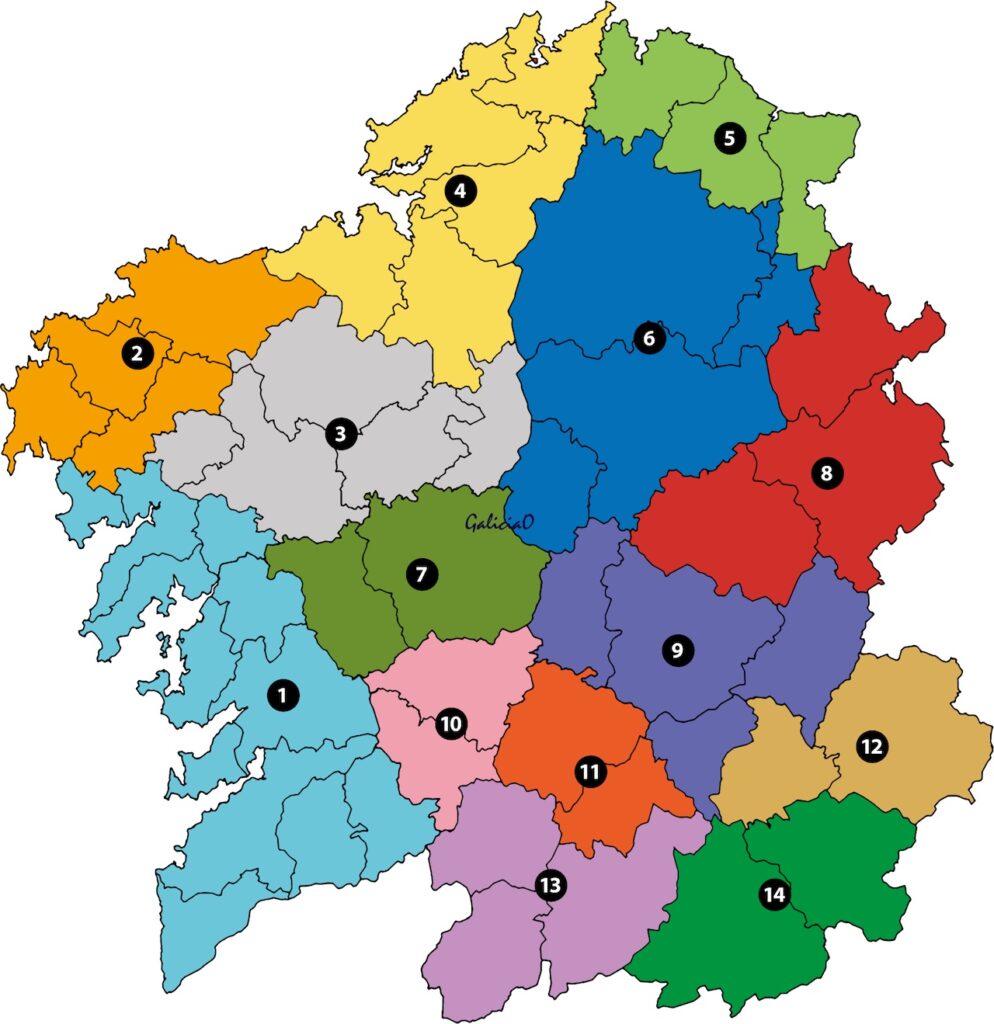 Mapa de los geodestinos turísticos de Galicia