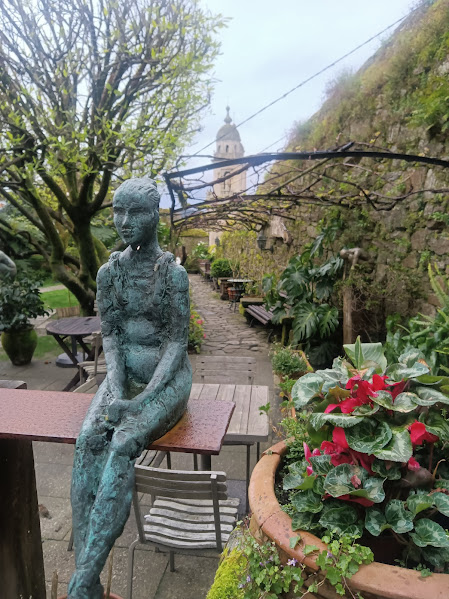 Sculpture and plants in the Costa Vella garden