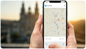 Teléfono con un mapa digital para organizar la visita