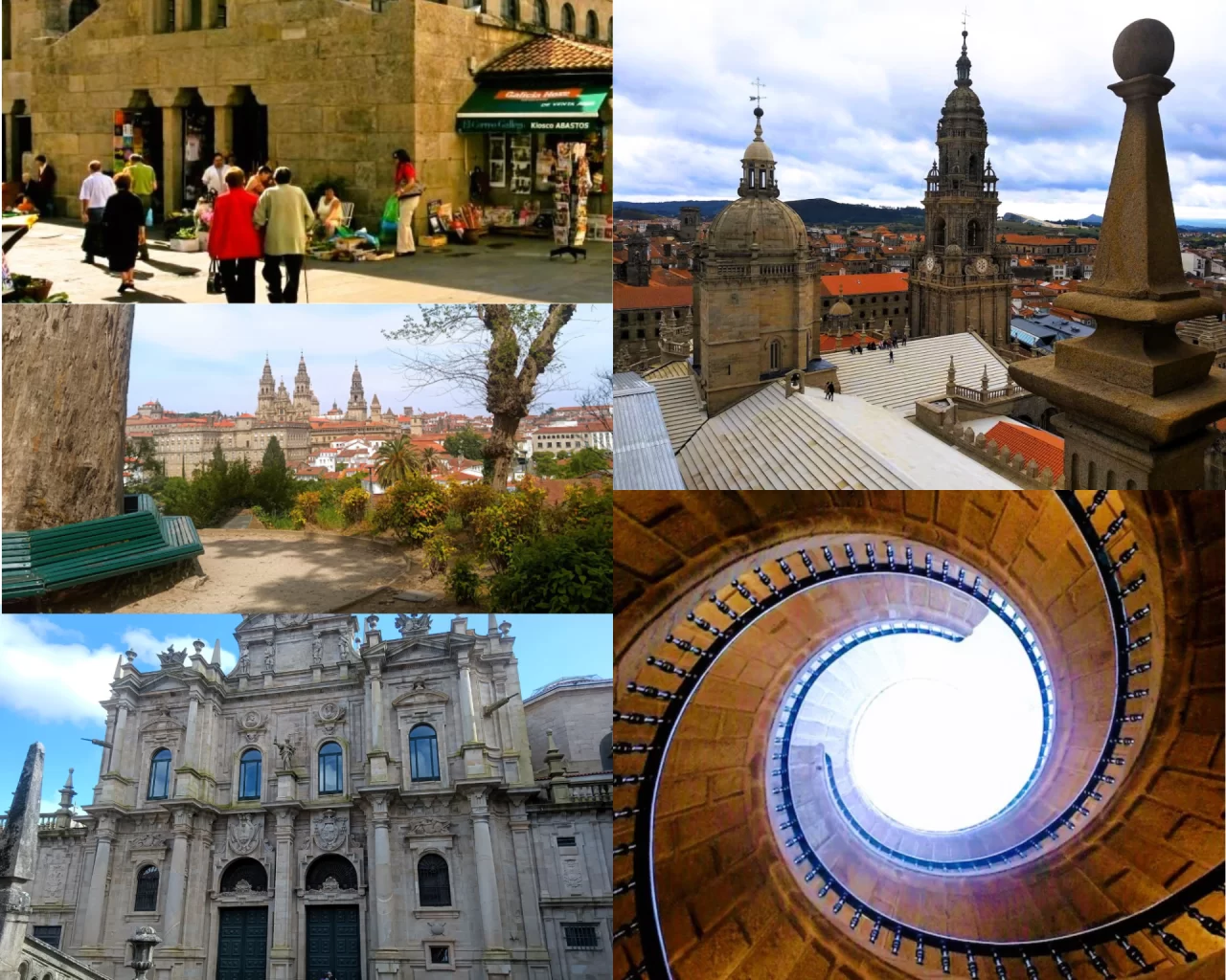 Collage de monumentos y rincones de Santiago de Compostela